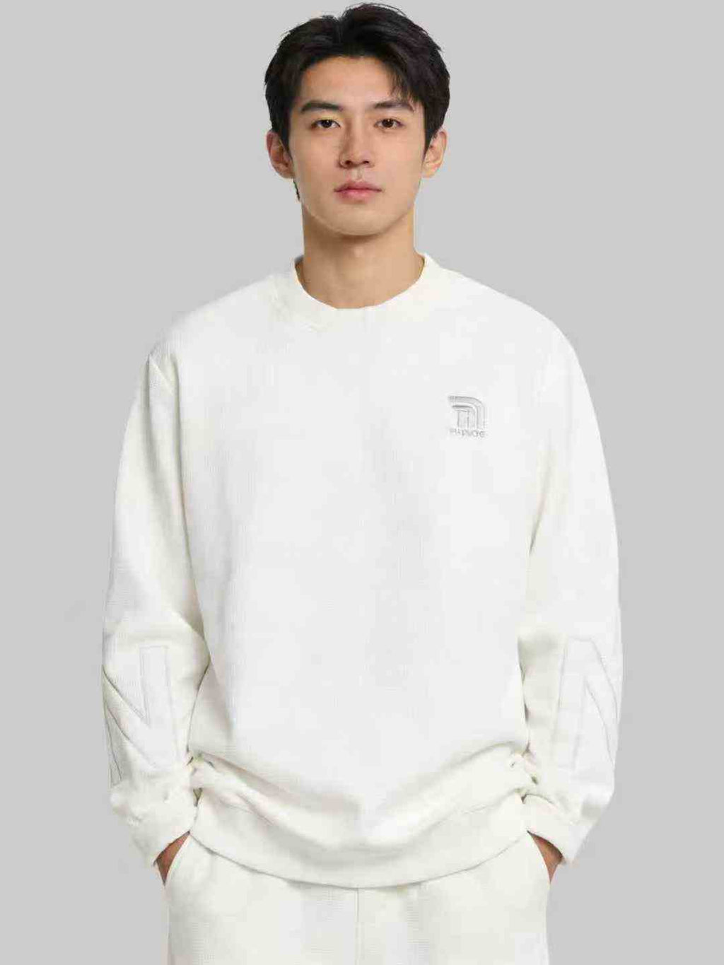 Men's fleece-lined warm waffle sweatshirt for spring and autumn