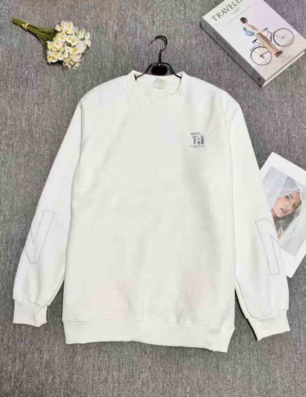 Men's fleece-lined warm waffle sweatshirt for spring and autumn